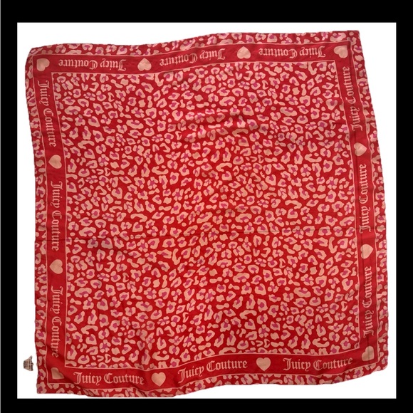 Juicy Couture Red coral Scarf 35”35” Wrap Shall hearts - Picture 2 of 4